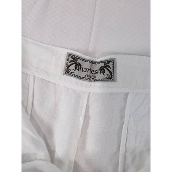 Charleston Twills Shorts Mens White 100% Linen - Chino Flat Front 40 X 9 - Picture 5 of 9
